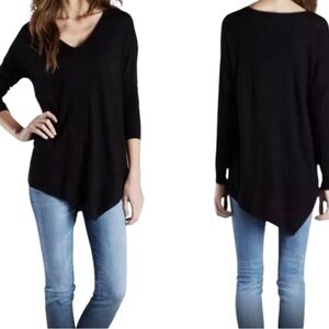 Joie Black V Neck Asymmetrical Wool and Cashmere Blend Tunic Sweater Size M